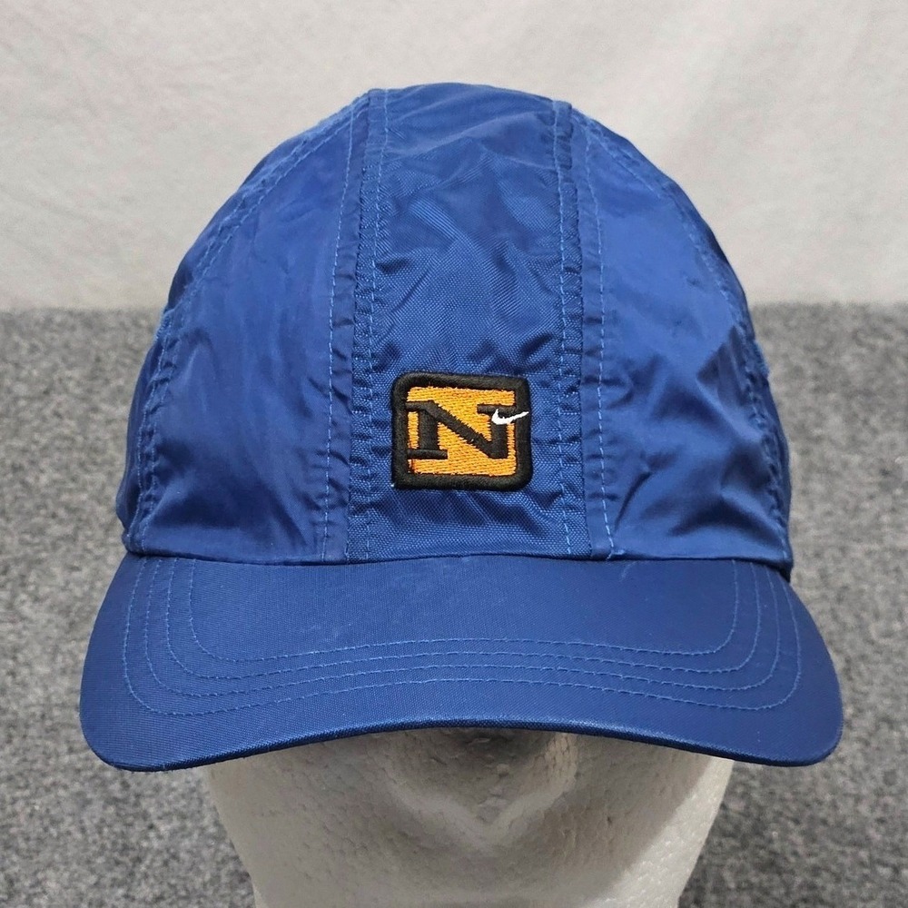 Vintage Nike Running Hat Blue Nylon Block N Logo Performance 90s Sporty Outdoor